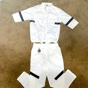 ALL WHITE MENS OUTFIT WITH BLACK STRIPE